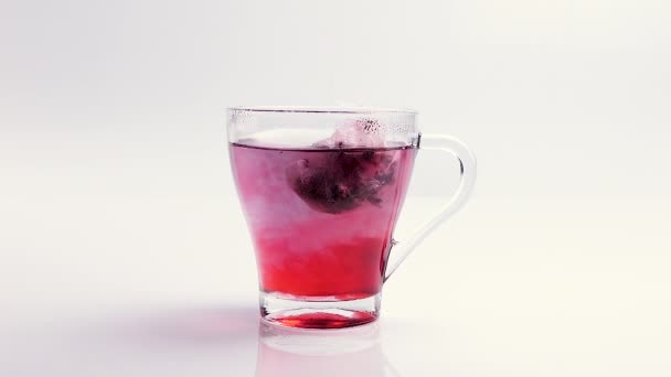 Tea Bag Infused Water Hot Tea Making Tea Transparent Cup — Vídeos de Stock