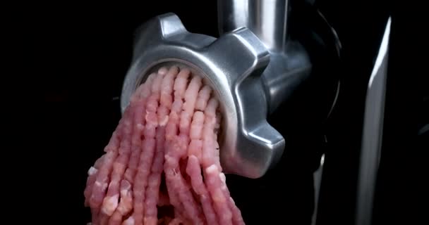 Mincing Machine Fresh Meat Black Background Minced Meat Ready Prepared — Stock video