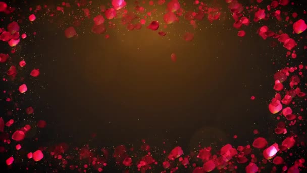 Płatki Róż Ramka Światłami Cząstkami Złotym Tle Walentynki Dzień Matki — Wideo stockowe