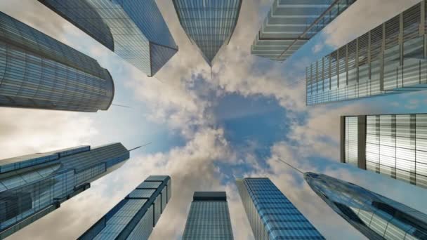 Nuvole Sul Cielo Blu Passando Sopra Grattacieli Edifici Commerciali Mattino — Video Stock