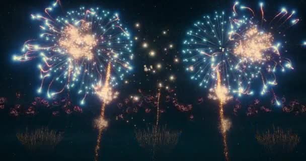 五彩缤纷的焰火为新年 圣诞节 婚礼等活动在蓝天的背景下欢庆 — 图库视频影像