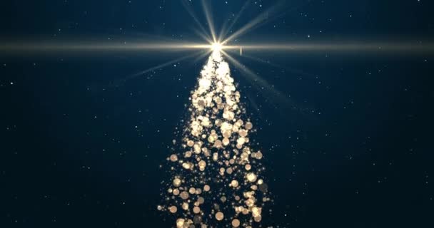 Árbol Navidad Brillante Con Luces Centelleantes Copos Nieve Flotando Sobre — Vídeo de stock