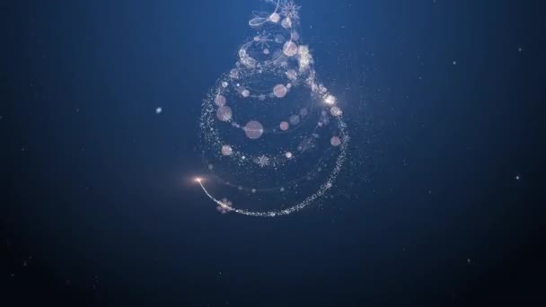 Animação Árvore Natal Ouro Brilhante Com Partículas Luzes Estrelas Flocos — Vídeo de Stock