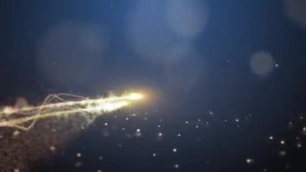 闪烁着金色圣诞树动画的粒子照亮了星星 雪花闪烁着蓝色的光芒 假日概念和背景4K — 图库视频影像