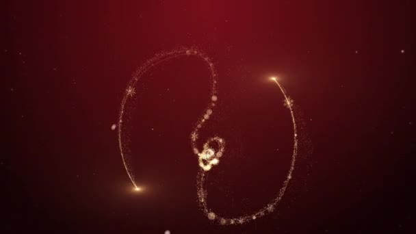 Ragyogó Arany Karácsonyfa Animáció Részecskék Fények Csillagok Hópelyhek Piros Ünnepek — Stock videók