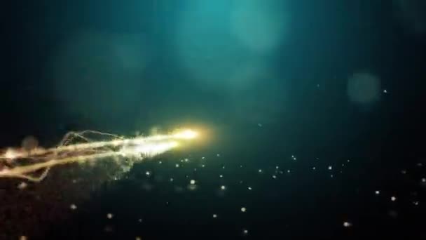 Brillante Animación Árbol Navidad Oro Con Partículas Luces Estrellas Copos — Vídeos de Stock
