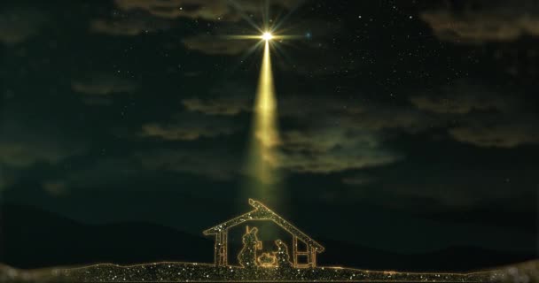 Luminosa Animazione Natalizia Con Stelle Scintillanti Maria Giuseppe Gesù Bambino — Video Stock