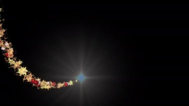 Siyah arka planda kar taneleri ve küreler olan Noel süsleri. Mutlu Noeller ve tatil konsepti. 4k