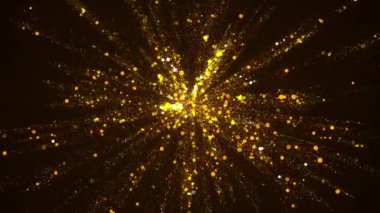 Noel ve yeni yıl, altın gibi parıldayan parçacıklar ve ışıklarla doludur. Kış, Noel, Yeni Yıl, Tatil konsepti ve geçmiş. Kusursuz döngü 4K