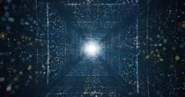 Arkaplanda parçacıklar ve ışıklar olan soyut bir tünel. İlham verici video projeleri, sunumlar, raporlar, reklamlar, sosyal medya için kullanılan döngü arka planı. 4 bin. Bu videoyu üç boyutlu animasyon özelliklerini kullanarak üç boyutlu bir programla yaptım..