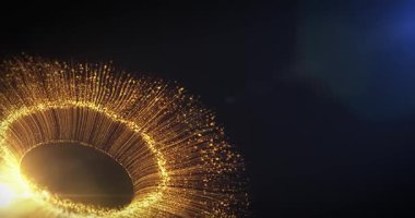 Uzayda soyut göz, mavi zemin üzerinde altın ışık parçacıkları ile ilham verici video projeleri, sunumlar, raporlar, reklamlar, sosyal medya için kullanılır. Bu videoyu üç boyutlu animasyon özelliklerini kullanarak üç boyutlu bir programla yaptım..