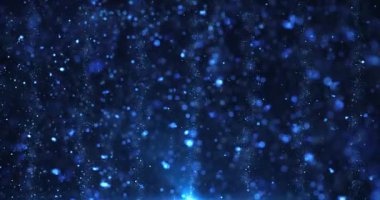 Sinematik animasyon görsel parçacıklar ve doğa veya ilham verici video projeleri, sunumlar, raporlar, reklamlar, sosyal medya için kullanılan mavi döngü arka planı üzerindeki toz. Bu videoyu üç boyutlu animasyon özelliklerini kullanarak üç boyutlu bir programla yaptım..