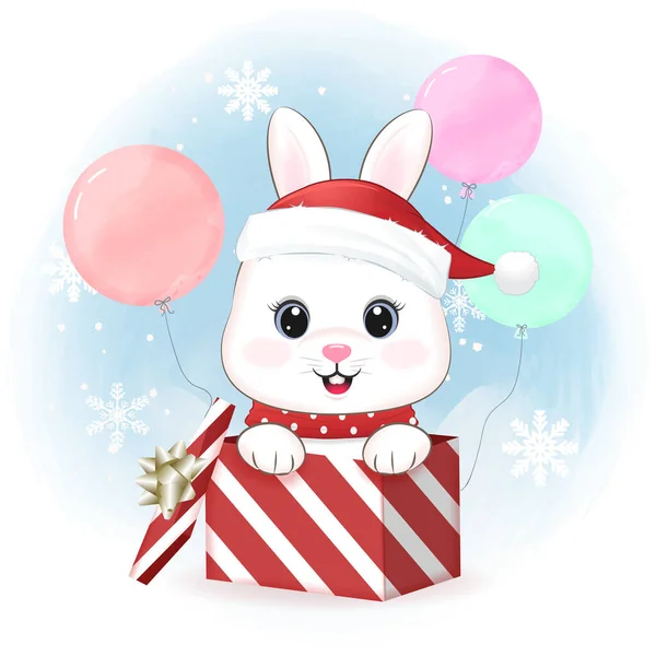 Petit Lapin Coffret Cadeau Illustration Saison Noël — Image vectorielle