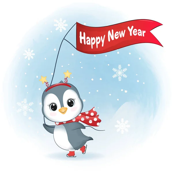 Cute Penguin Christmas Season Illustration — Stockový vektor