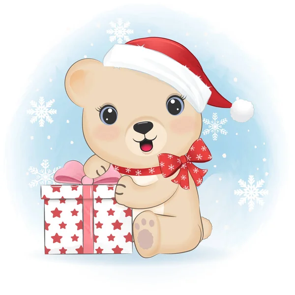 Ours Mignon Boîte Cadeau Illustration Saison Noël — Image vectorielle