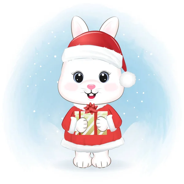 Little Rabbit Gift Box Christmas Season Illustration — Image vectorielle