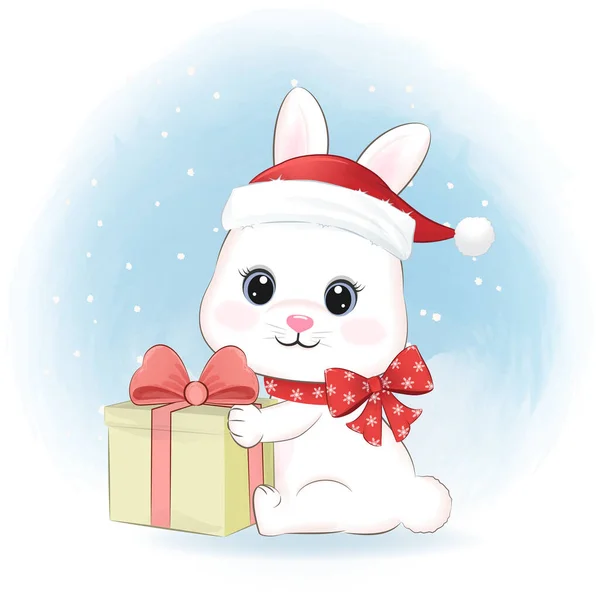 Kleines Kaninchen Ahd Geschenkbox Illustration Zur Weihnachtszeit Stockillustration