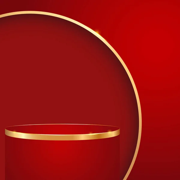 Red Podium Golden Line Red Background Illustration — Stock Vector