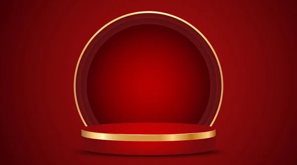 Rood Podium Gouden Lijn Rode Achtergrond Illustratie Rechtenvrije Stockvectors