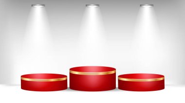 Red podium on light background with spotlights illuminated illustration