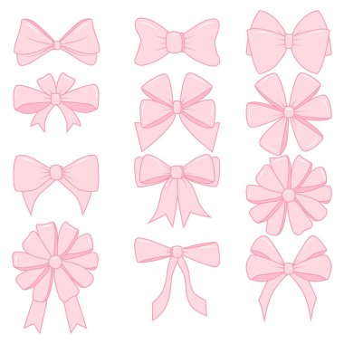 Set of Pink Bow Ribbon of different shape