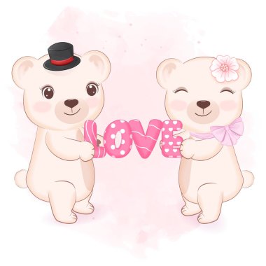 Cute Couple Bear Valentine's day concept illustration