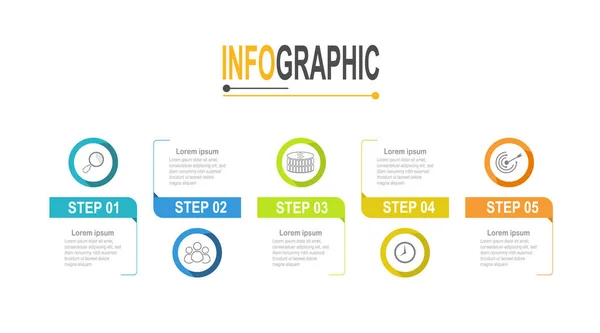 インフォグラフィックタイムラインテンプレート5ステップビジネスデータイラスト プレゼンテーションタイムラインインフォグラフィックテンプレート — ストックベクタ