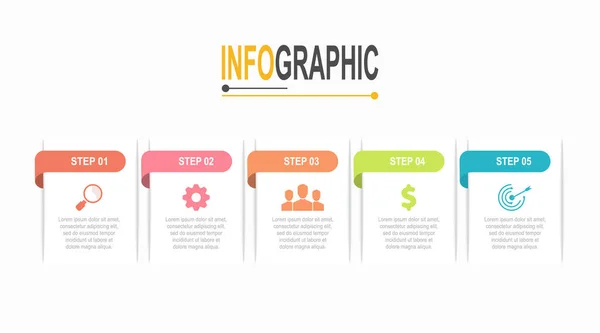 Kroków Prostokąt Infograficzny Szablon Danych Biznesowych Infochart Ilustracja — Wektor stockowy