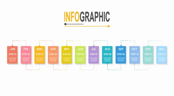 Kroków Prostokąt Infografika Kalendarium Szablon Dane Biznesowe Infochart Ilustracja — Wektor stockowy