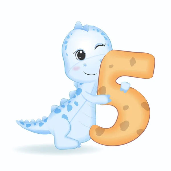Dinossauro Azul Bonito Com Número Ilustração Dos Desenhos Animados —  Vetores de Stock
