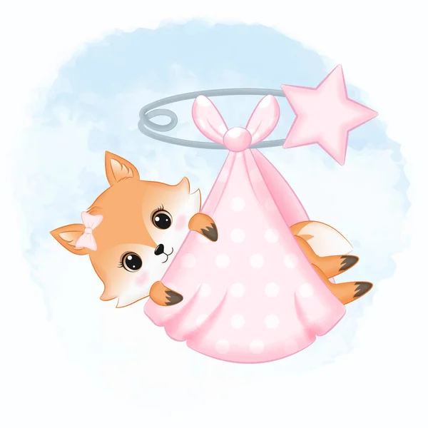 Bonito Recém Nascido Fox Dormir Uma Ilustração Cobertor Rosa — Vetor de Stock