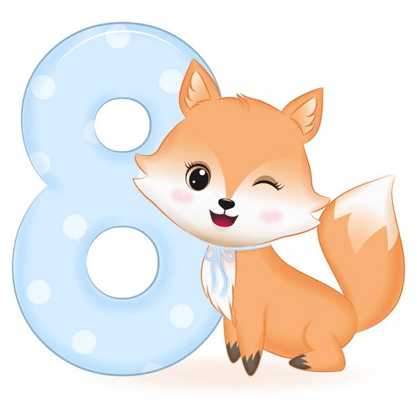Aranyos Baby Fox Száma Rajzfilm Illusztráció — Stock Vector