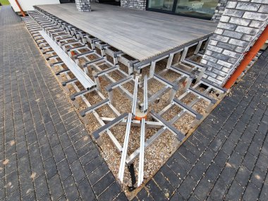 Ecological terrace made from wood plastic composite wpc under construction