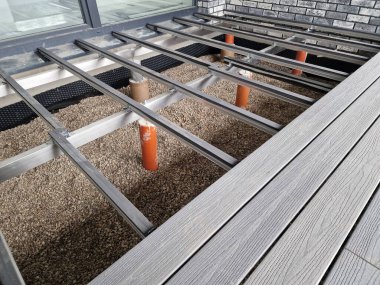 Ecological terrace made from wood plastic composite wpc under construction