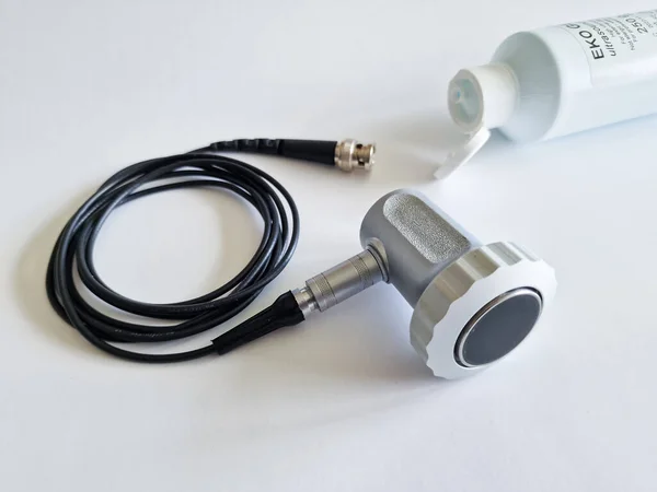 Transdutor Ultrassônico Para Testes Análises Acústicas Usado Medições Não Destrutivas — Fotografia de Stock