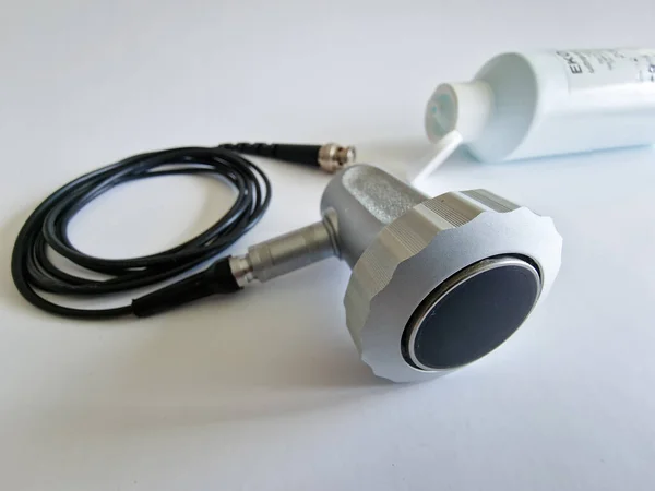 Transdutor Ultrassônico Para Testes Análises Acústicas Usado Medições Não Destrutivas — Fotografia de Stock