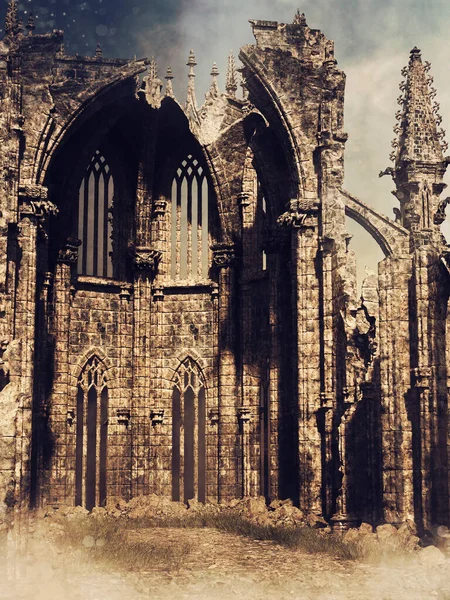 Ruinen Einer Alten Gotischen Kathedrale Renderer — Stockfoto