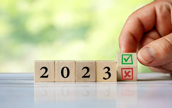 2023 Conceito Ano Mudança Bloco Cubo Com Inscrição 2023 Como — Fotografia de Stock