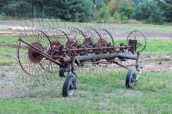 Máquinas Agrícolas Rake Roda Dedo Equipamento Ancinho Feno Velho Campo — Fotografia de Stock