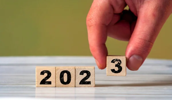 2023 Conceito Ano Mudança Bloco Cubo Com Inscrição 2023 Como — Fotografia de Stock