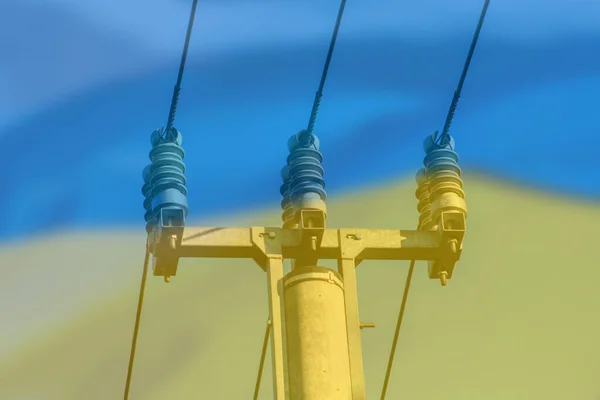 能源问题概念乌克兰国旗 乌克兰的能源消耗增加 乌克兰的能源危机 电网被毁 没有电 — 图库照片