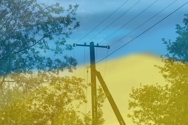 Begreppet Energiproblem Ukraina Flagga Ökad Energiförbrukning Ukraina Energikris Ukraina Förstöring — Stockfoto