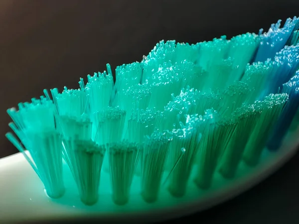 Zahnbürste Makro Neue Zahnbürste Mit Borsten Auf Der Kunststoffbasis Zahnbürstenkopf — Stockfoto