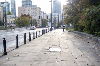 Varşova, Polonya - 2 Ekim 2022 Varşova şehir merkezi. Seyahat konsepti. İnşaat ve mimari.