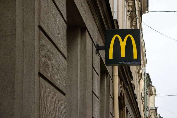 stock image Cracow, Poland, October 1, 2022: McDonald's logo logo stuck to the building