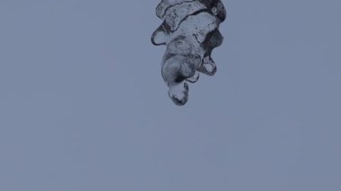 Close-up of icicles with water dripping. Melting icicles. Huge icicles