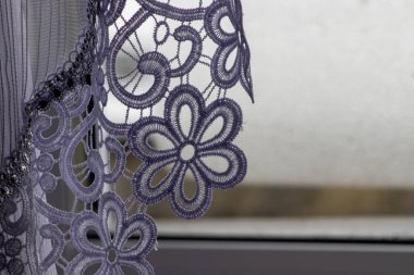 Macro curtain white material textile. Abstract background. Indoor house luxury fabric