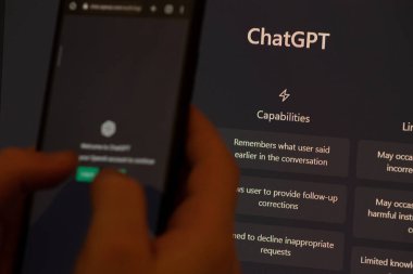 Warsaw Poland - February 24, 2023: ChatGPT login screen seen on smartphone screen. OpenAI chat bot