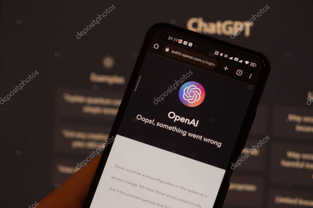 Warsaw Poland - February 24, 2023: OpenAI something went wrong on smartphone screen and CHatGPT in background