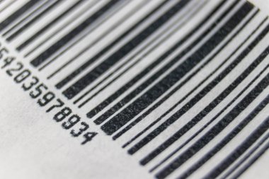 Barkodun bir parçası. Makro barkod etiketi. Siyah ve beyaz. İş ve finans kavramı. Pahalı alışveriş. 